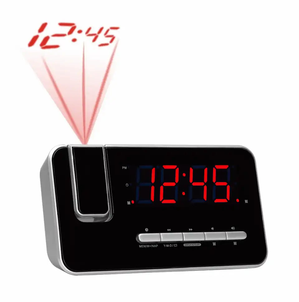 Radio reloj FM Denver PLL con alarma dual, proyección de reloj de 180° y pantalla LED de 1,2" | CRP-618